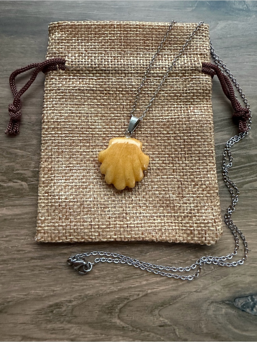 Yellow Jade Shell Necklace Yellow Jade Pendant Genuine Crystal Necklace
